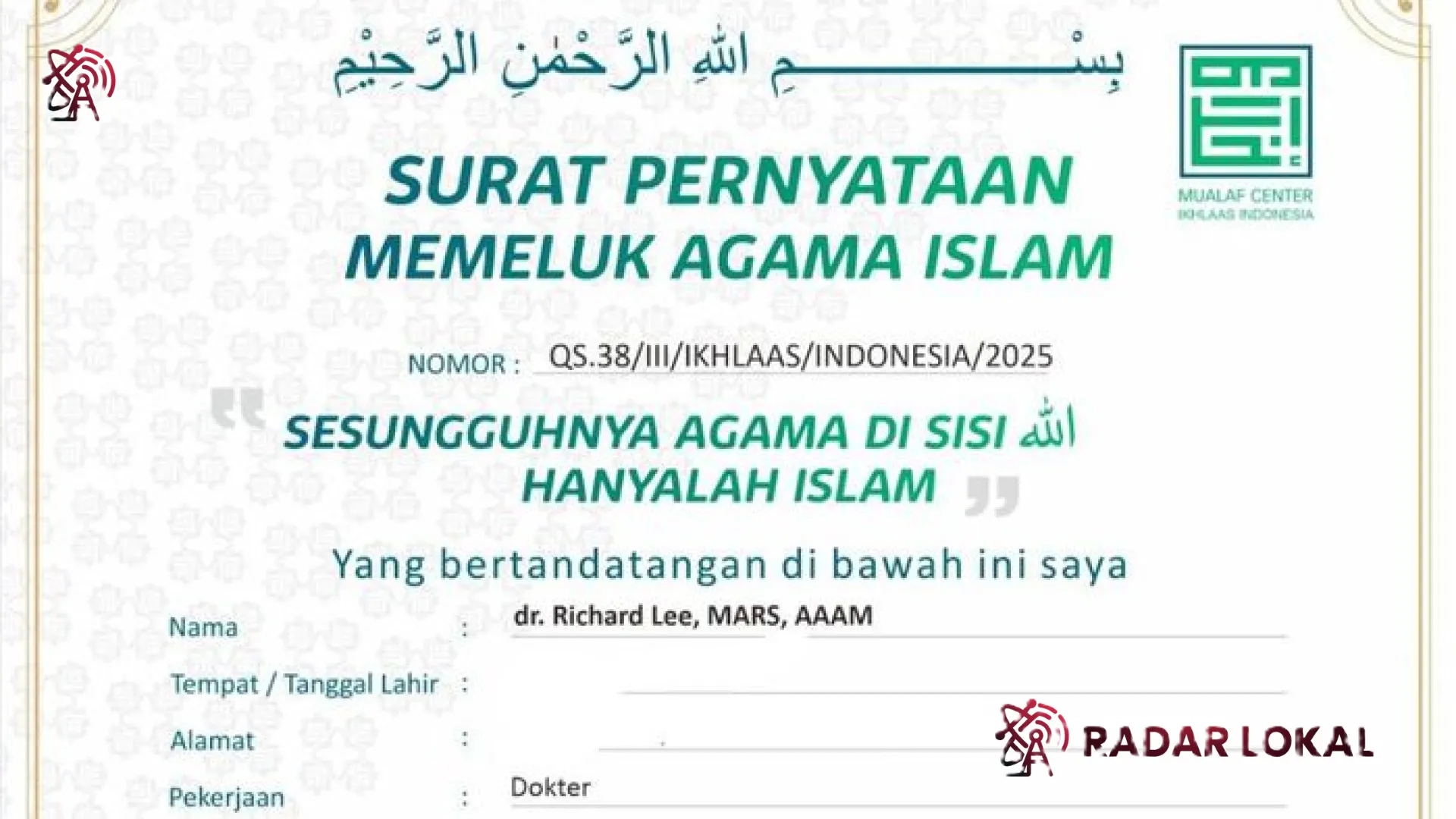 Kontroversi Pencabutan Sertifikat Mualaf dr. Richard Lee: Alasan Administratif hingga Dugaan Kepentingan Hukum