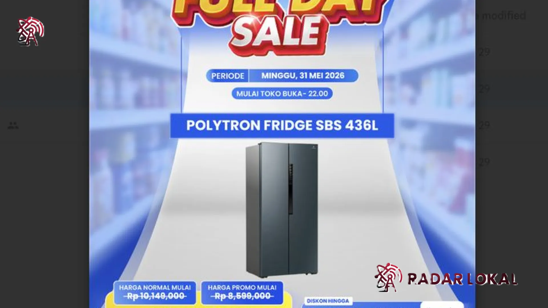 Pesta Diskon Gila-Gilaan! Kulkas Polytron Side by Side 436L di Transmart Full Day Sale Turun Harga, Cek Promonya
